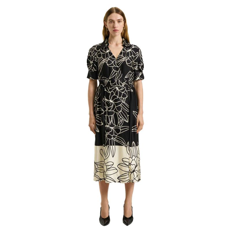 Veronika Maine Black Orchid Border Print Shirt Dress image number 0